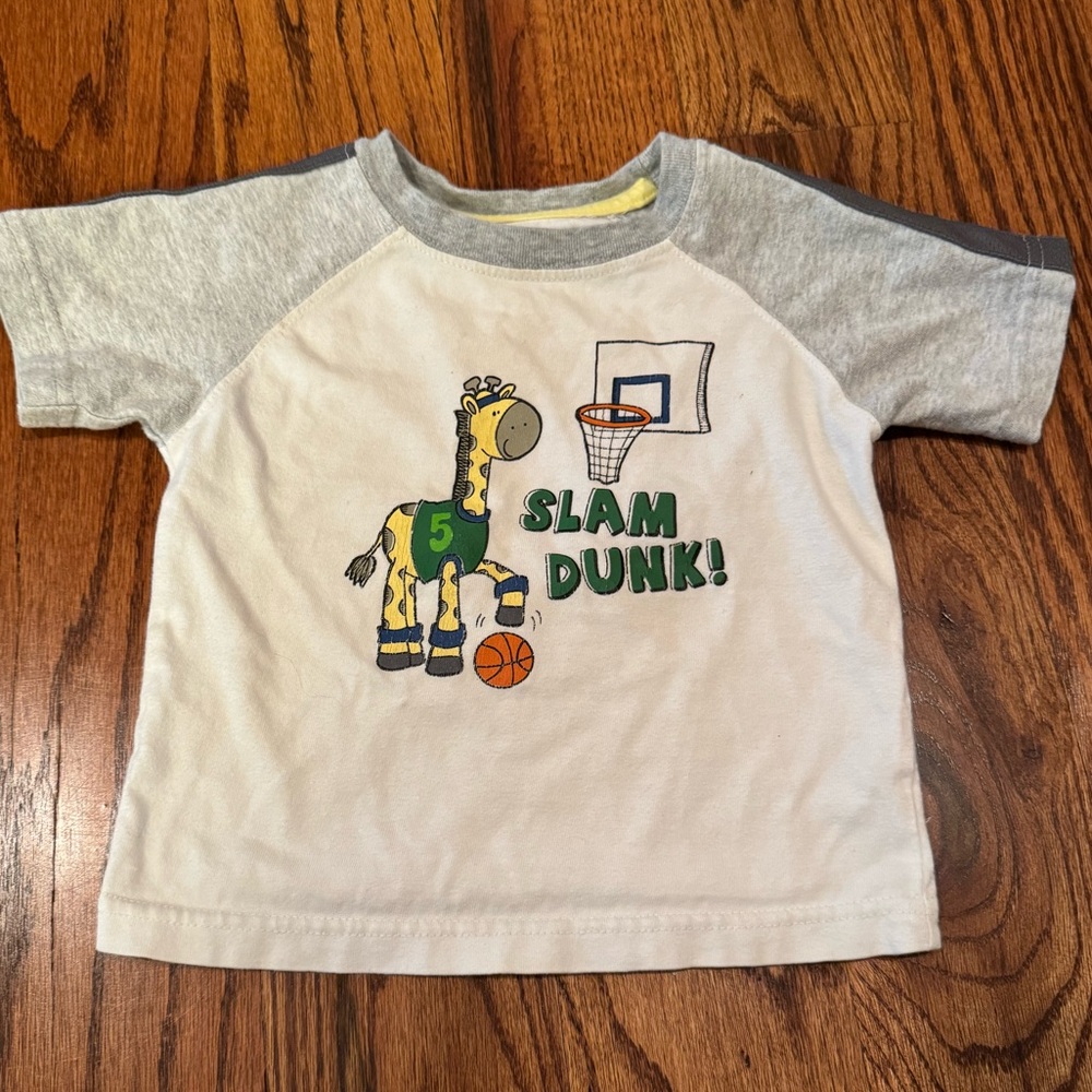 Jumping Beans 18M White and Gray Giraffe Basketball Tee